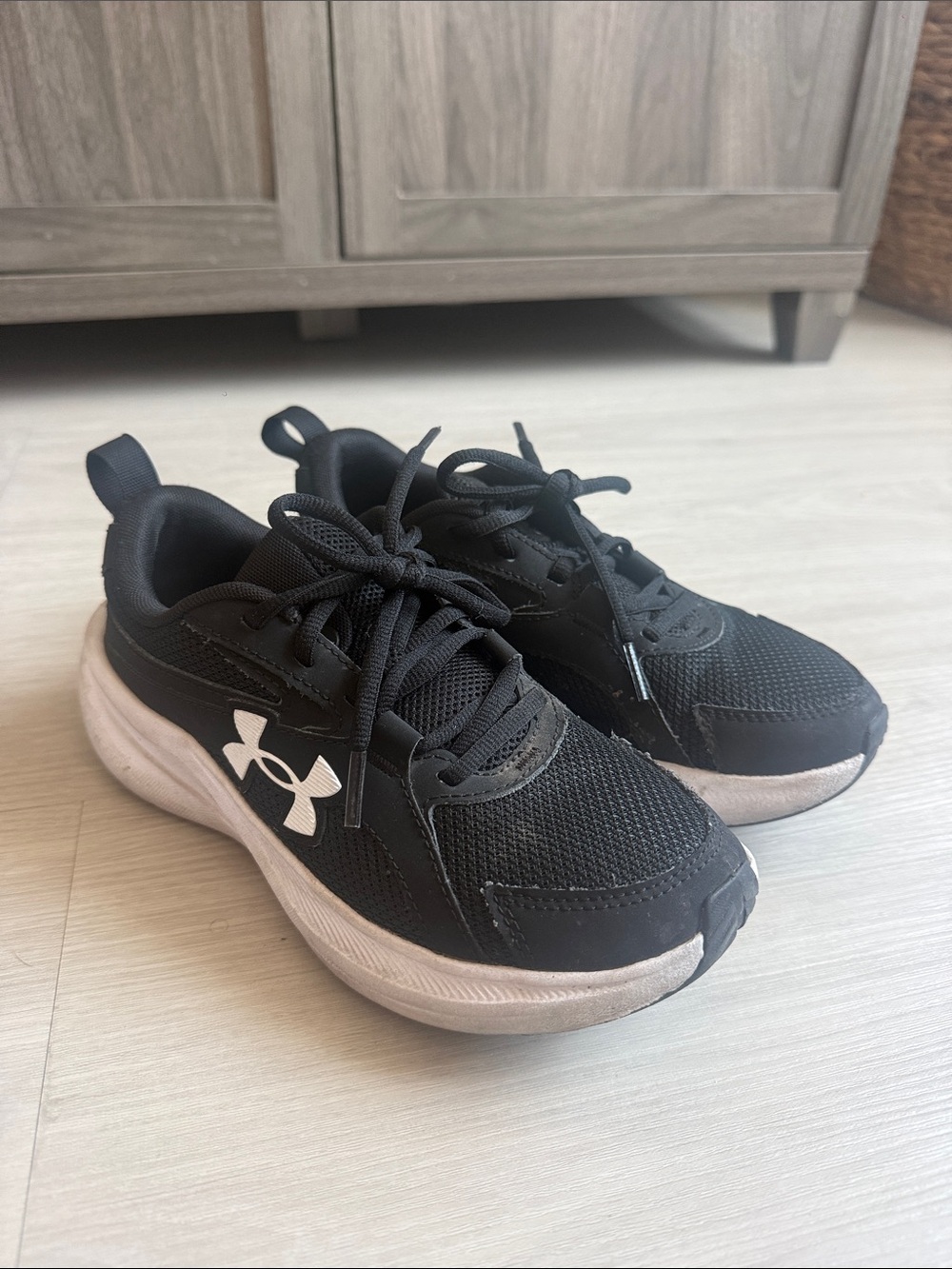 Under Armour Black and White Kids Athletic Sneakers